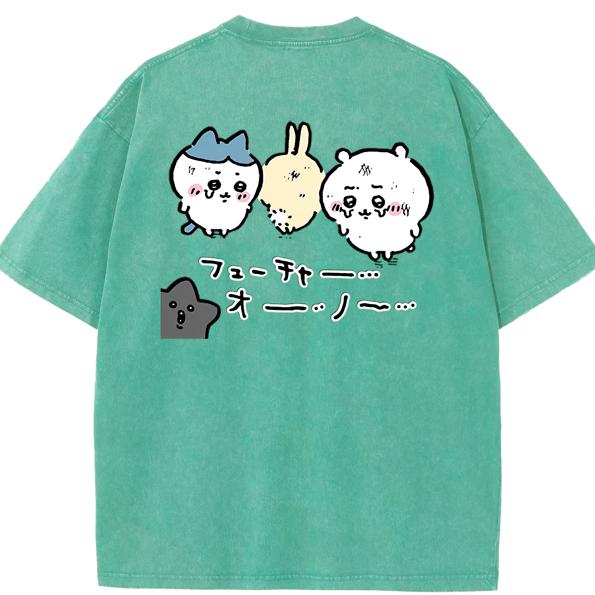 （画像用） ちいかわ ハチワレ Chii-kawa hachiware 綿100% ヴィンテージ風 半袖Tシャツ（背面プリント）